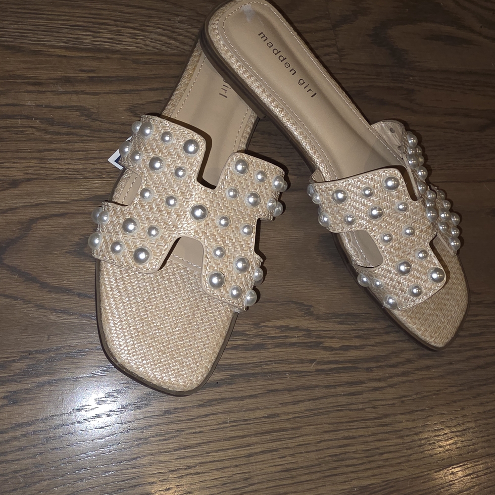 Madden Girl Tan Pearl Embellished Sandals